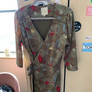 Modcloth leaf print wrap dress L